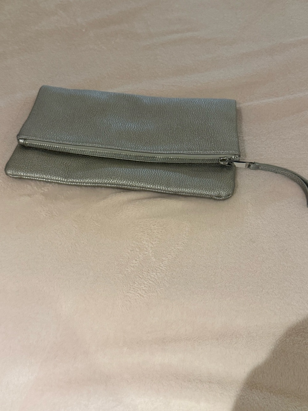 Fold-Over Metallic Wristlet Clutch in Silver
